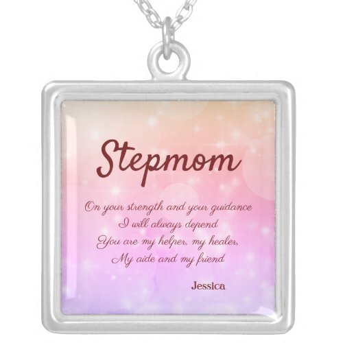 Beautiful Personalised Stepmom Poem Silver Plated Necklace