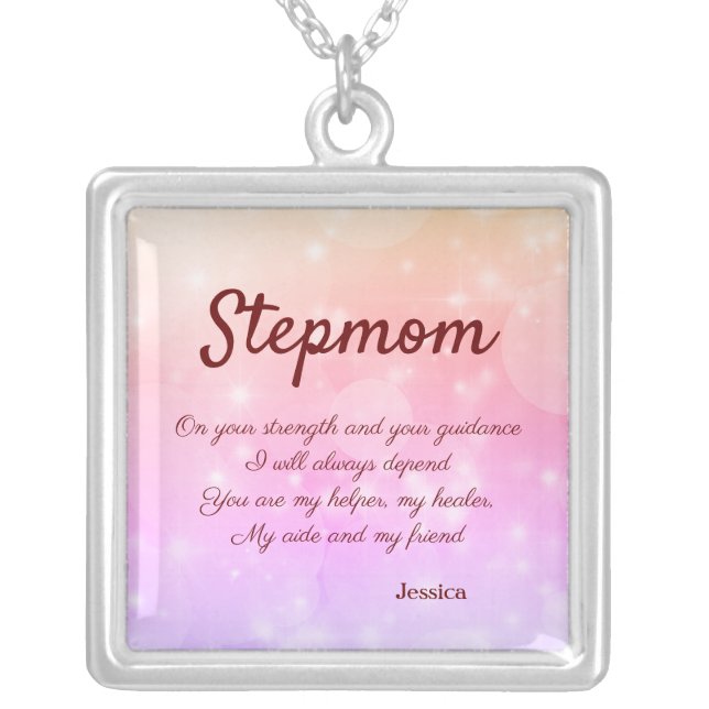 Beautiful Personalised Stepmom Poem Silver Plated Necklace (Front)