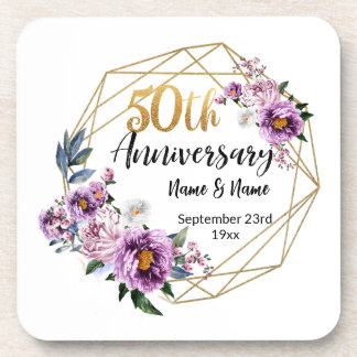 Beautiful Personalized 50th Anniversary Beverage Coaster