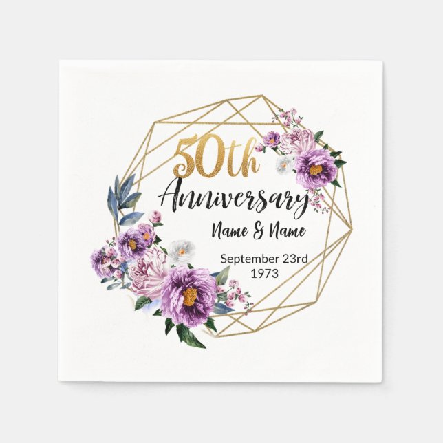 Beautiful Personalized 50th Anniversary Napkins (Front)