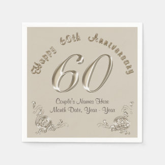 Beautiful Personalized 60th Anniversary Napkins