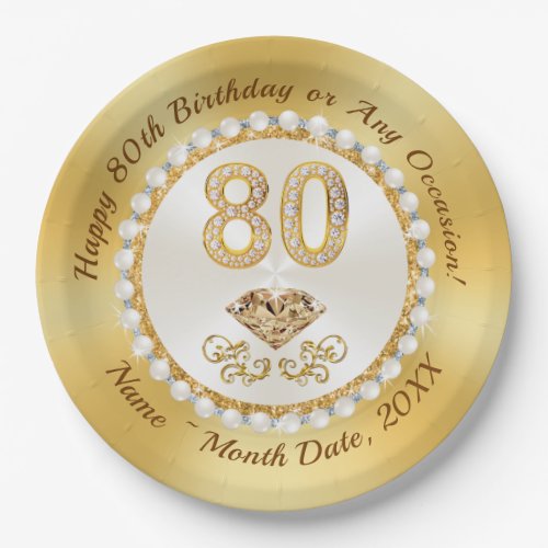 Beautiful Personalized 80th Birthday Party Plates