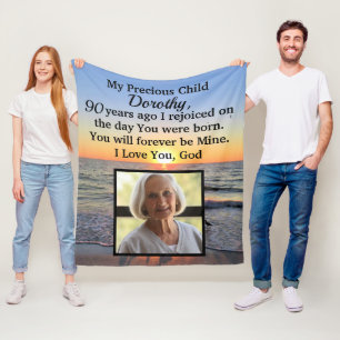 BEAUTIFUL PERSONALIZED 90TH BIRTHDAY PHOTO FLEECE BLANKET
