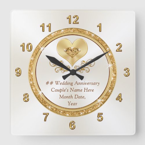 Beautiful Personalized Anniversary Gifts ANY YEAR Square Wall Clock