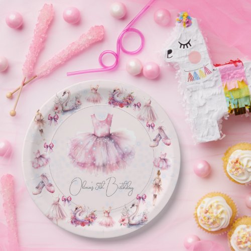 Beautiful Personalized Ballerina Birthday Paper Plates