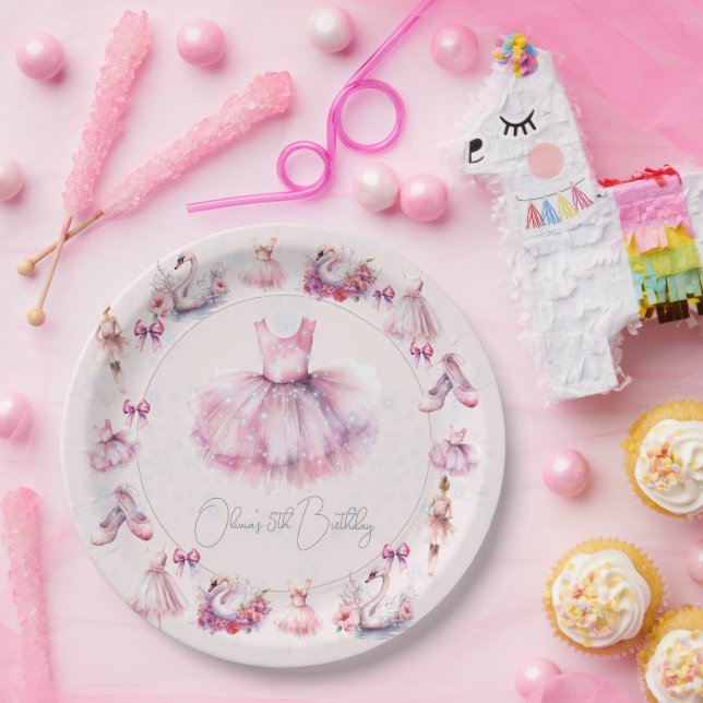 Beautiful Personalized Ballerina Birthday Paper Plates (Party)