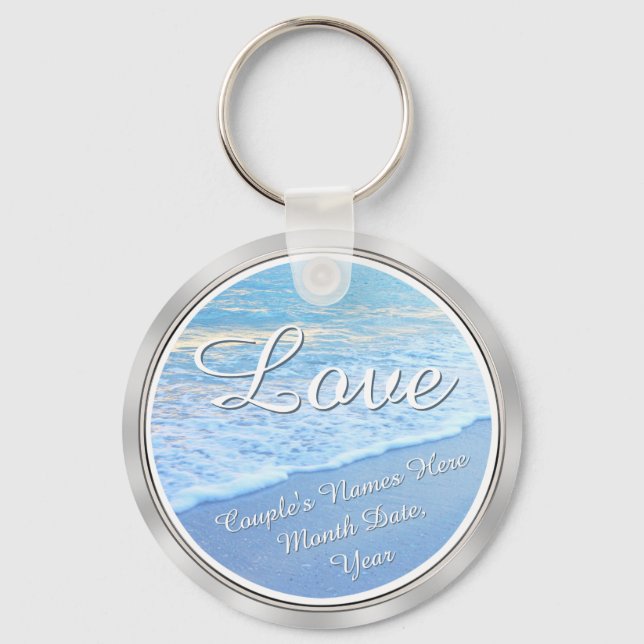 Beautiful Personalized Beach Wedding Favors Keychain (Front)
