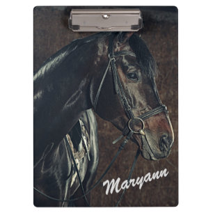 Beautiful Personalized Black Horse  Clipboard