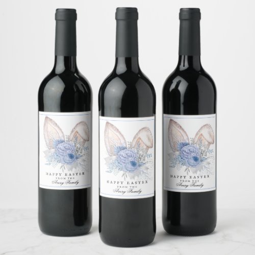 Beautiful Personalized Bunny Ears Easter Wine Label