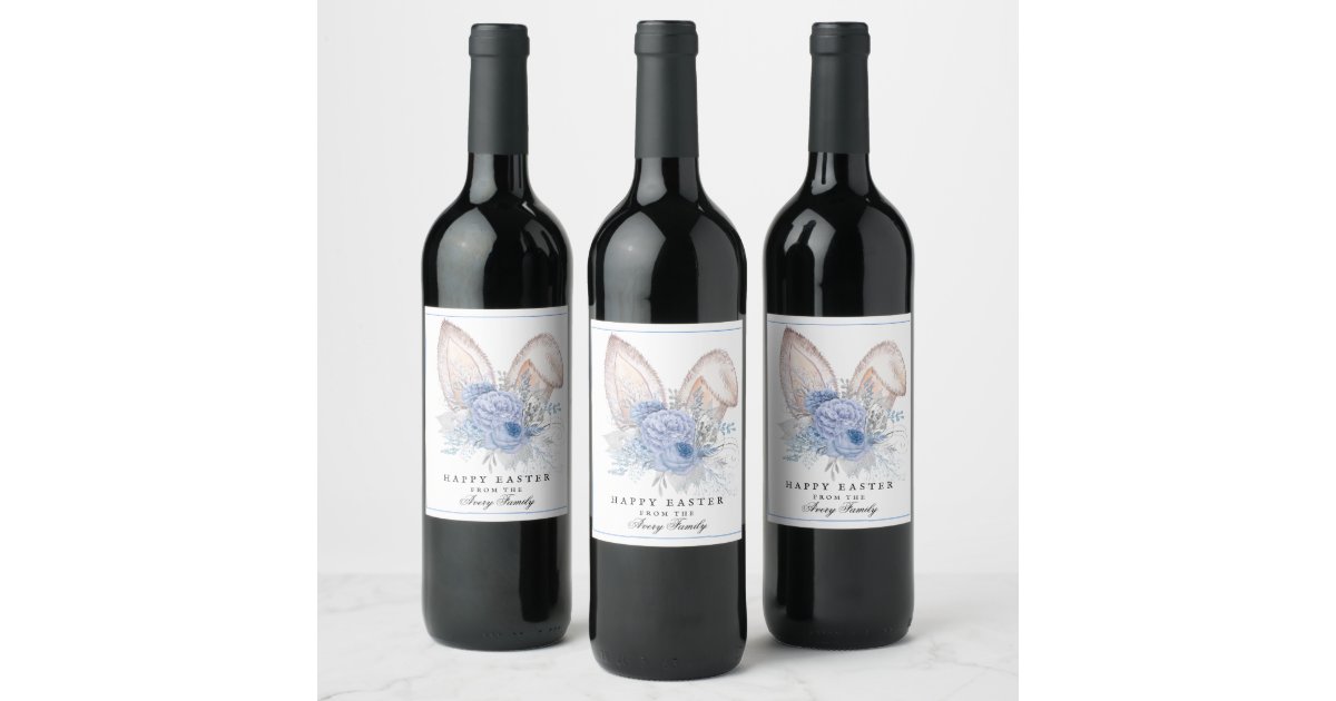 Beautiful Personalized Bunny Ears Easter Wine Label | Zazzle