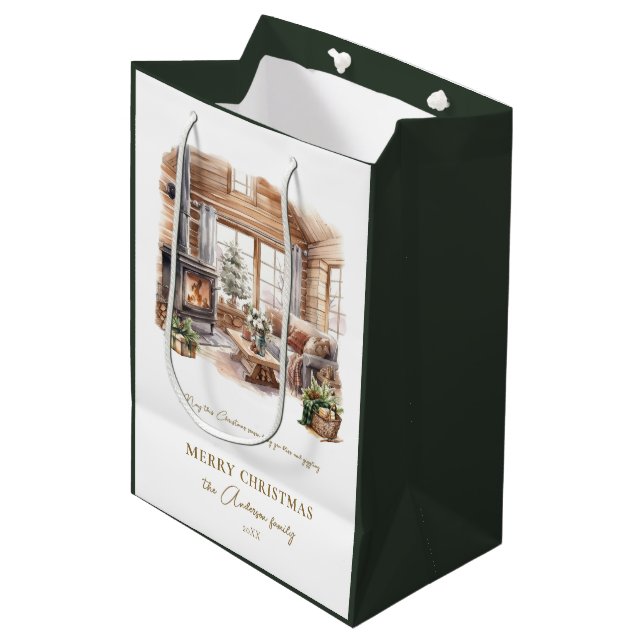 Beautiful Personalized Christmas Home atmosphere Medium Gift Bag (Front Angled)