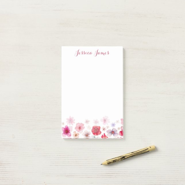 Beautiful Personalized Floral  4" x 6"  Post-it Notes (On Desk)
