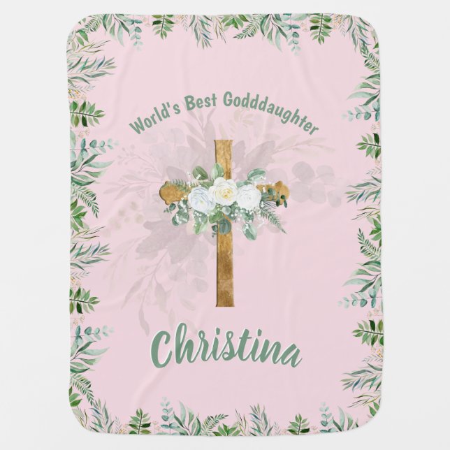 Beautiful Personalized GODDAUGHTER Pink Floral Baby Blanket (Front)