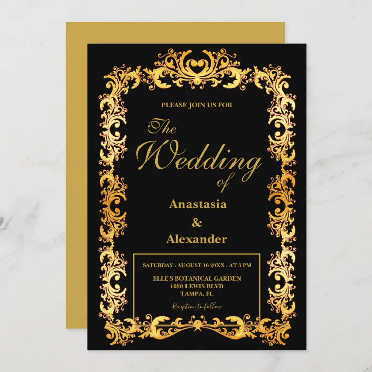 Beautiful Personalized Gold Frame Wedding Invitation | Zazzle