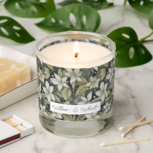 Beautiful Personalized Ivory Blossoms on Sage Scented Candle