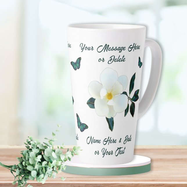 Beautiful Personalized, Magnolia Mugs, Butterflies Latte Mug (Magnolia Coffee Mug. Gifts for Magnolia Lovers. Personalized Latte Mugs for Her. Magnolia Coffee Mug)