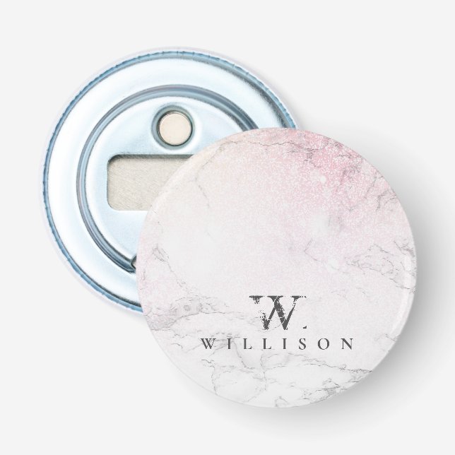 Beautiful Personalized Marble with rose glitter Bottle Opener (Front)