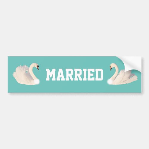Beautiful Personalized Married Swans on Light Blue Bumper Sticker