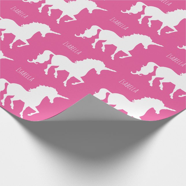 Beautiful Personalized Pink Unicorn Silhouette Wrapping Paper (Corner)