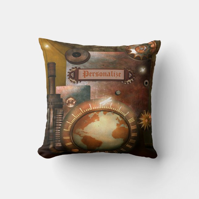 Beautiful Personalized Steampunk Throw Pillow (Front)