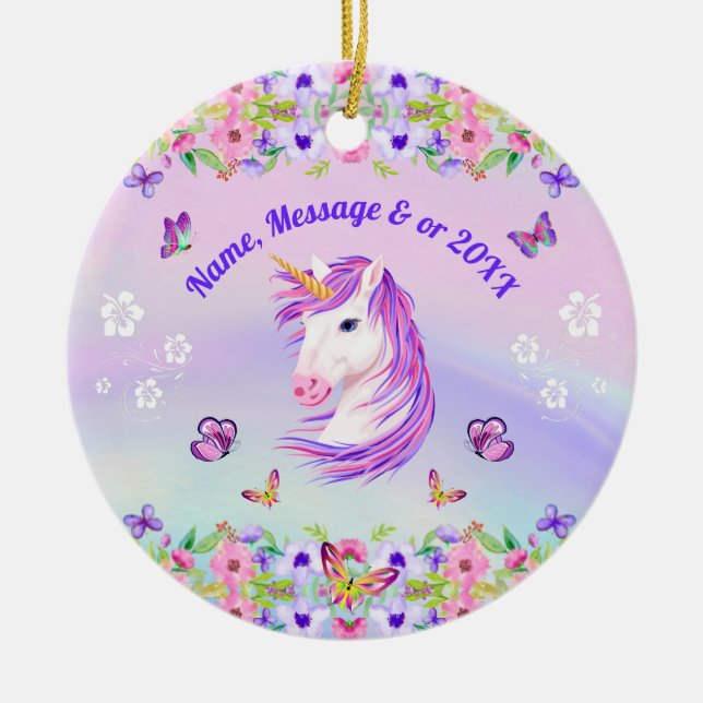 Beautiful, Personalized Unicorn Ornaments (Front)
