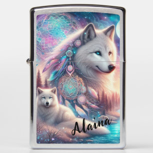 Beautiful Personalized White Wolves Zippo Lighter