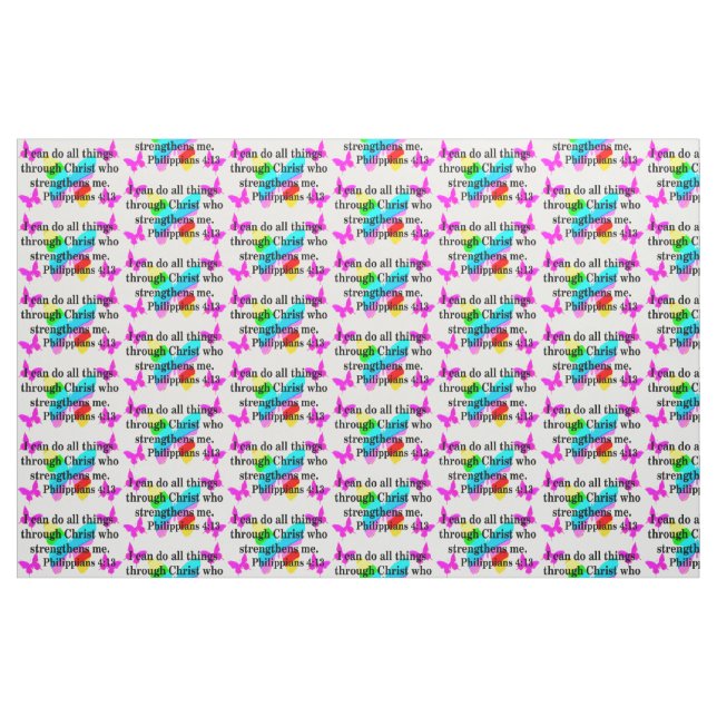 BEAUTIFUL PHILIPPIANS 4:13 BUTTERFLY FABRIC (Fat Quarter)