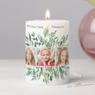 Beautiful Photo Holiday Greenery Custom Christmas Pillar Candle
