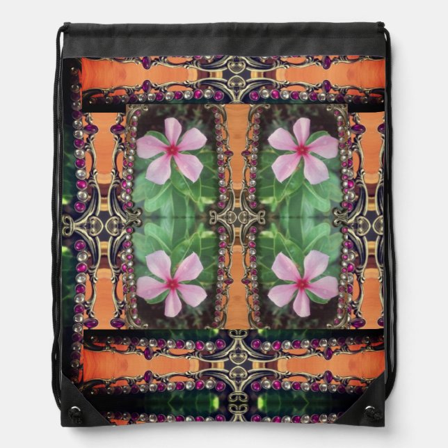 Beautiful Photographic Floral Meets Boho Charm Drawstring Bag (Front)