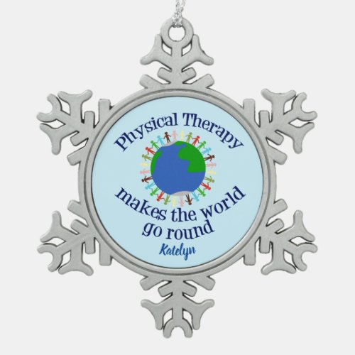 Beautiful Physical Therapy Quote Monogram PT Snowflake Pewter Christmas Ornament