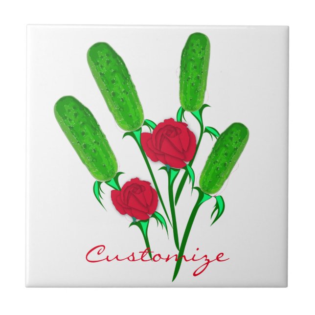 Beautiful Pickle Bouquet with Roses Thunder_Cove Ceramic Tile (Front)