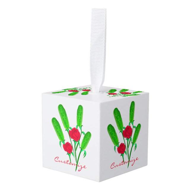 Beautiful Pickle Bouquet with Roses Thunder_Cove Cube Ornament (Front Angled)