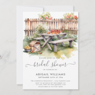 Beautiful Picnic Backyard Red Floral Bridal Shower Invitation