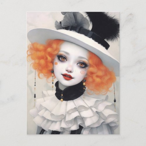 Beautiful Pierrot Girl Fantasy Art Postcard