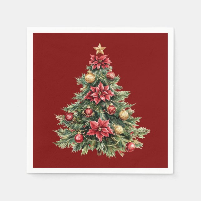 Beautiful Pine Tree Red Christmas  Napkins (Front)