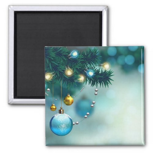 Beautiful Pine Tree With Blue Christmas Ball  Magnet