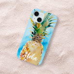 Beautiful Pineapple Tropical Blue Watercolor Aloha iPhone 15 Case<br><div class="desc">This lovely phone case features a beautiful watercolor illustration of a tropical pineapple and blue background with a modern calligraphy script "Aloha". Keep the script as is or edit it with your name to customize this design. It also makes a wonderful birthday or holiday gift for a tween, teen, or...</div>