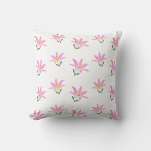 Beautiful Pink Amaryllis Flowers on White Throw Pillow