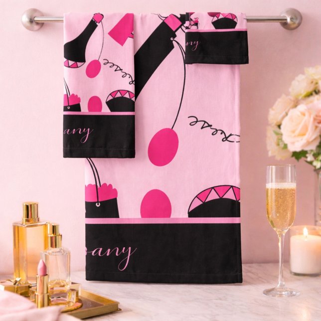 Beautiful Pink and Black Paris Bath Towel Set (Creator Uploaded)