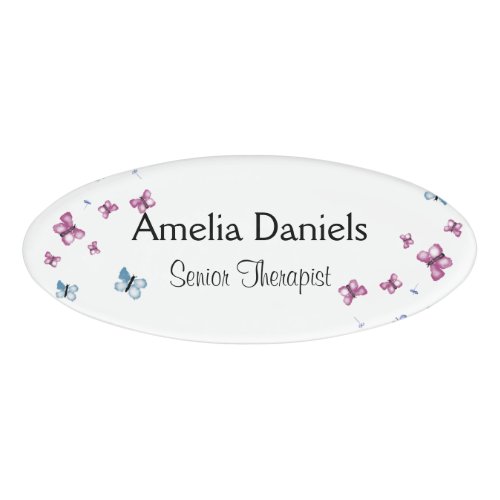 Beautiful Pink and Blue Butterfly Name Tag
