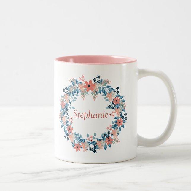 Beautiful Pink and Blue Floral Wreath Coffee Mug (Right)