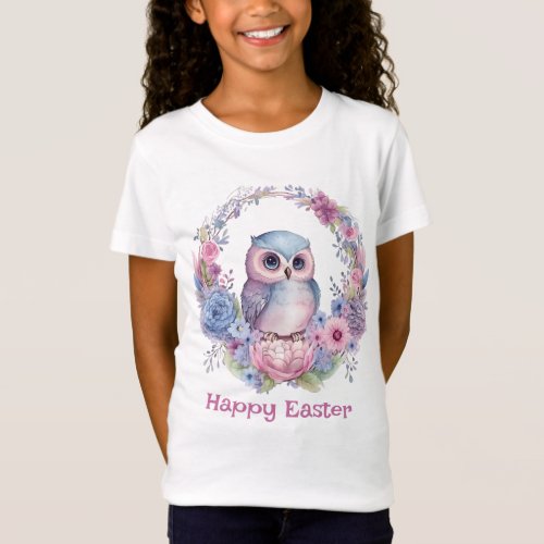 Beautiful Pink and Blue Owl In A Wreath Easter T_Shirt