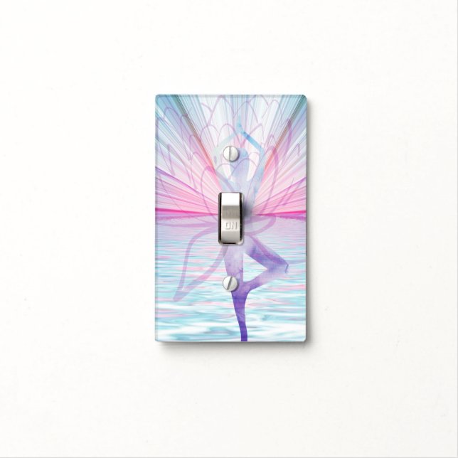 Beautiful Pink and Blue Vrikshasana Yoga Light Switch Cover (In Situ)