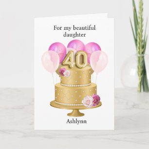 Beautiful Pink and Gold Cake 40th Birthday  Card