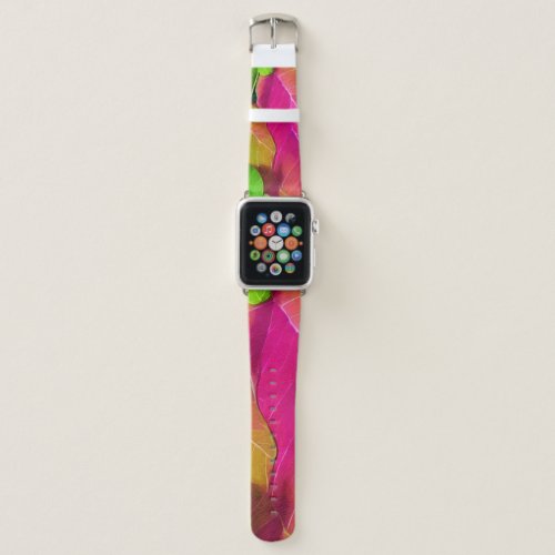 Beautiful Pink and Green Leafy Pattern  Apple Watch Band