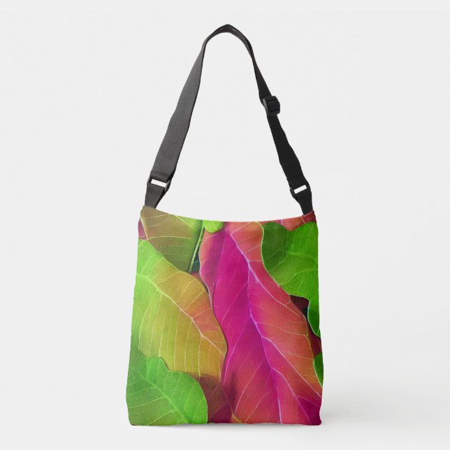 Beautiful Pink and Green Leafy Pattern  Crossbody Bag (Front)