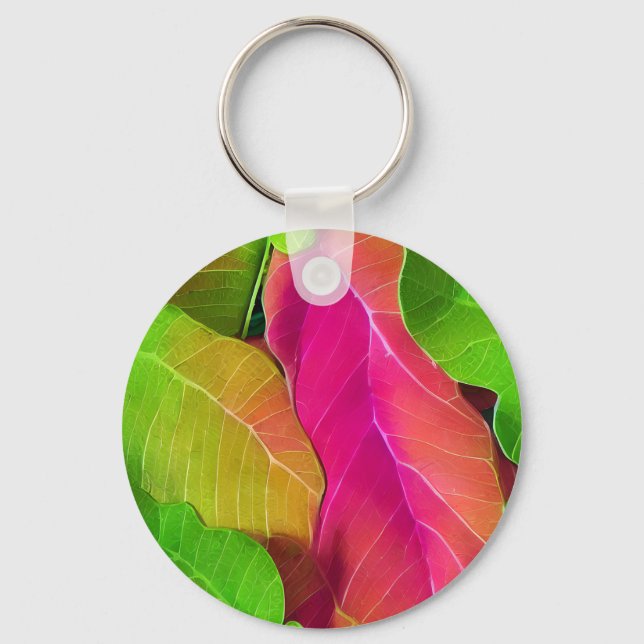 Beautiful Pink and Green Leafy Pattern Keychain (Front)