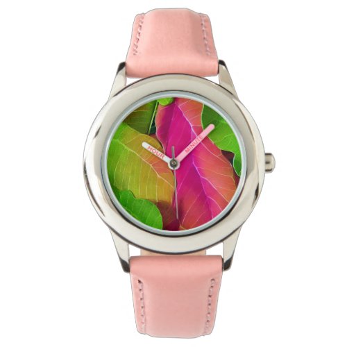 Beautiful Pink and Green Leafy Pattern  Watch