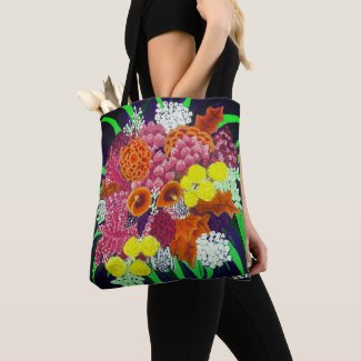 Beautiful Pink and Orange Floral Bouquet (Black) Tote Bag