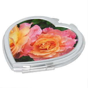 Beautiful pink and orannge rose photo compact mirror